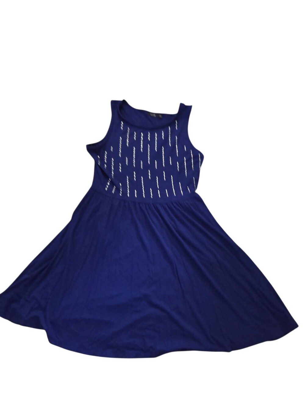 Apt. 9 blue sleeveless fit & flare dress w/ embellishments & pockets, L. EUC.